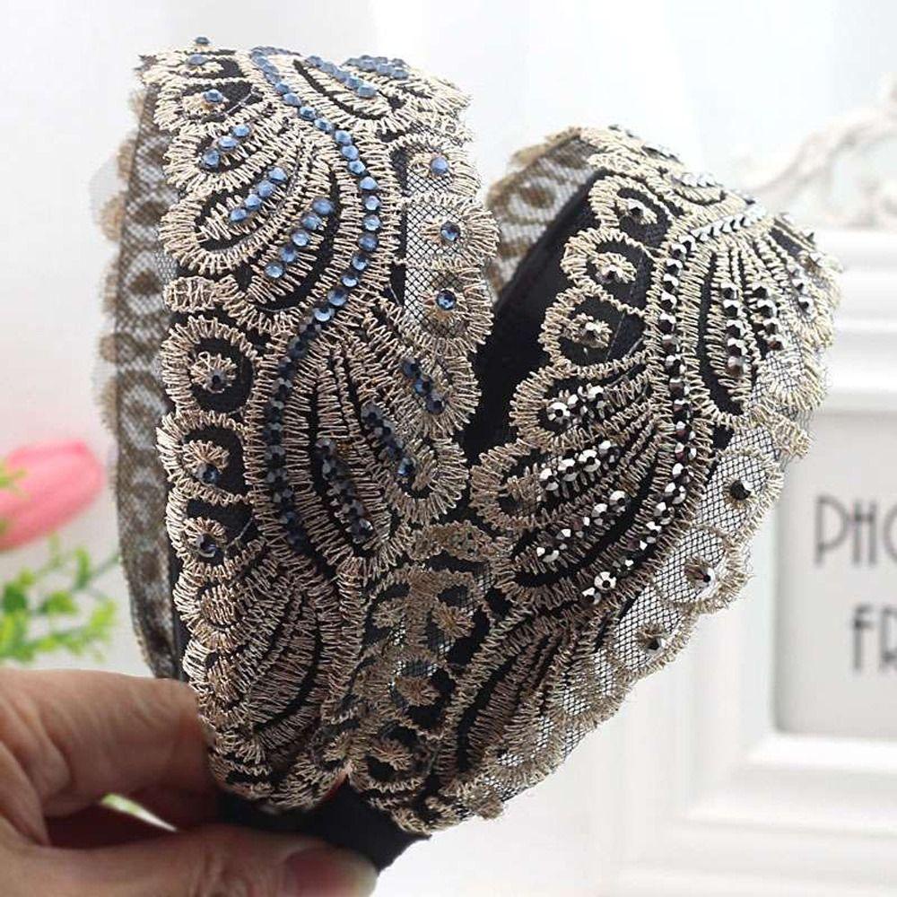 Băng Đô Cài Tóc Bản Rộng Phối Ren Hoa Phong Cách Cổ Điển Ngọt Ngào Thời Trang Cho Nữ