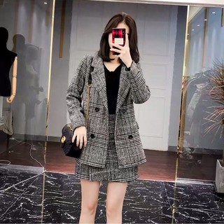 (HÀNG ORDER) Set vest kẻ và chân váy Ulzzang