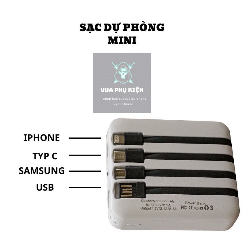 Sạc dự phòng mini 20000mAh kích thước nhỏ gọn tiện mang trên người