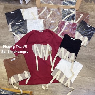 Áo Phông Nữ Dáng rộng Hình Trái Tim Đan Dây ( ảnh thật )