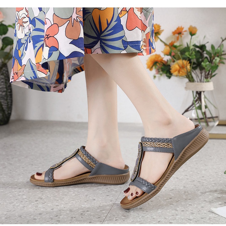 Giày Sandal Đế Bệt Mũi Tròn Size Lớn Thoải Mái Phong Cách Bohemian