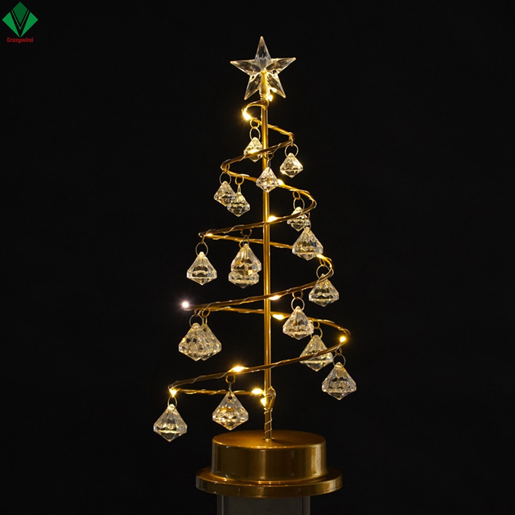 Cây Thông Giáng Sinh Bằng Sắt Có Đèn LED Pha Lê Ổn Định Để Bàn Trang Trí