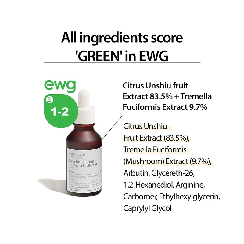 Tinh chất làm sáng đều màu da Mary & May Citrus Unshiu + Tremella Fuciformis Serum 30ml