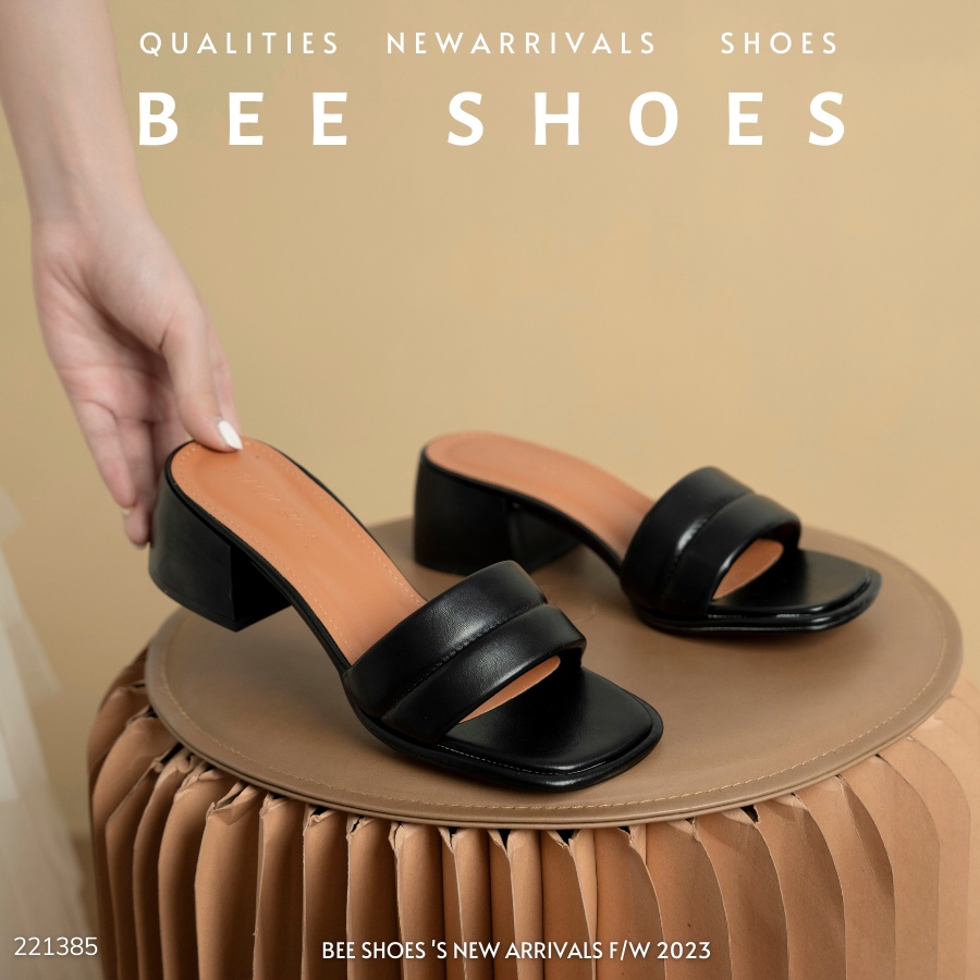 GUỐC NỮ BEESHOES MŨI VUÔNG- GUỐC NỮ GÓT TRỤ CAO 5 PHÂN SẴN MÀU ĐEN - TRẮNG 221385