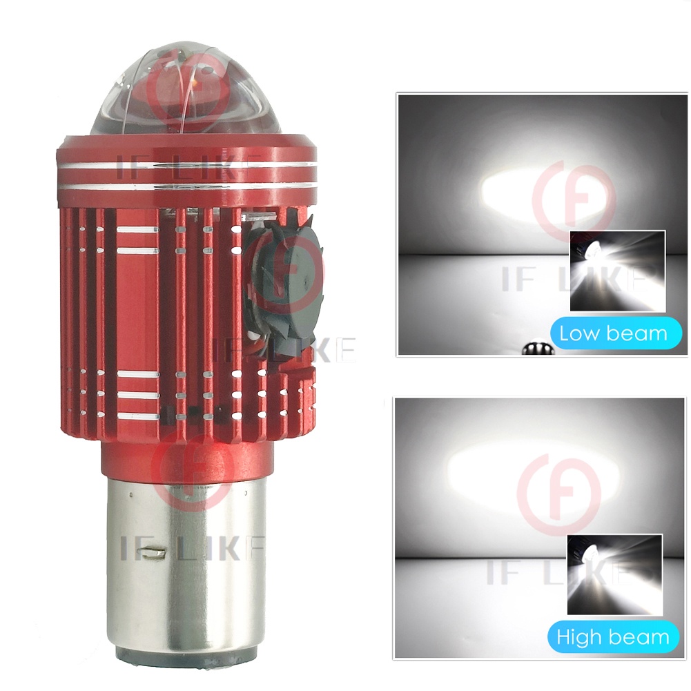 Đèn Pha LED H4 BA20D H6 Bằng Thép Hai Màu Kèm Quạt Làm Mát Cho Xe Máy Scooter