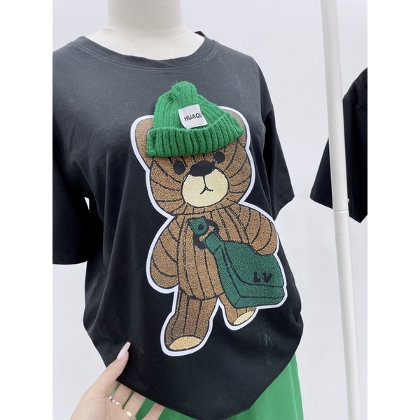 [ 𝐅𝐑𝐄𝐄 𝐒𝐇𝐈𝐏 ] Bộ gấu mũ len đẹp sx  Áo cotton tàu mịn mát, ép 6D bản to, mũ len nổi đẹp  Mix quần cotton