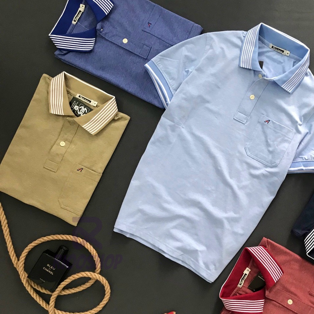 Áo thun có cổ trung niên có túi, áo phông nam polo trung niên trơn đẹp, cotton, xịn màu rêu, xanh, đỏ RIOOSHOP RCP003