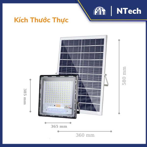 Đèn Pha Chống Lóa Cao Cấp, Đèn Năng Lượng Mặt Trời JD-7120 Công Suất 120W - Mẫu 2023, Khung Nhôm - BH 02 Năm