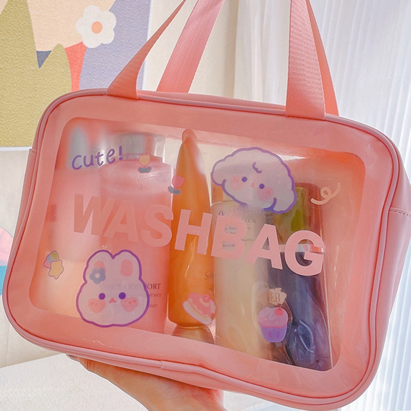 Túi Đựng Mỹ Phẩm Bằng Nhựa Hai Lớp Cỡ Lớn Họa Tiết Gấu Dễ Thương