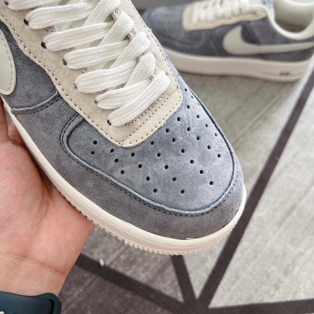Giày sneaker Air Force1 xám nỉ, Giày Air force 1 Grey Pavy Tale  bản cao cấp full phụ kiện