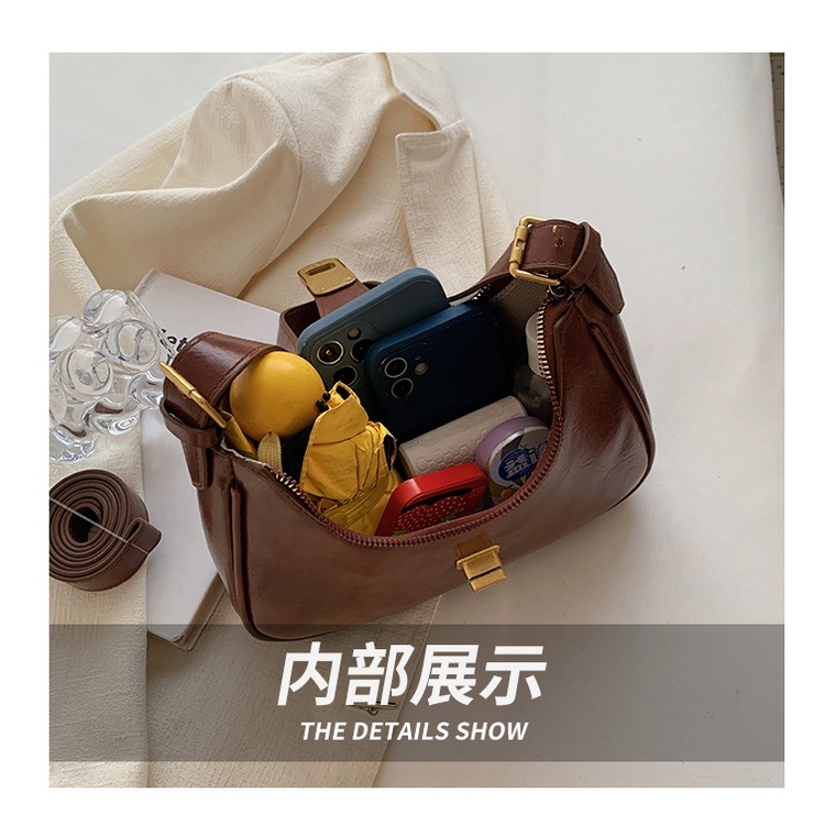 Túi Xách JASMIN NOIR Da PU Đeo Chéo Có Khóa Hình Bán Nguyệt Thời Trang Cho Nữ