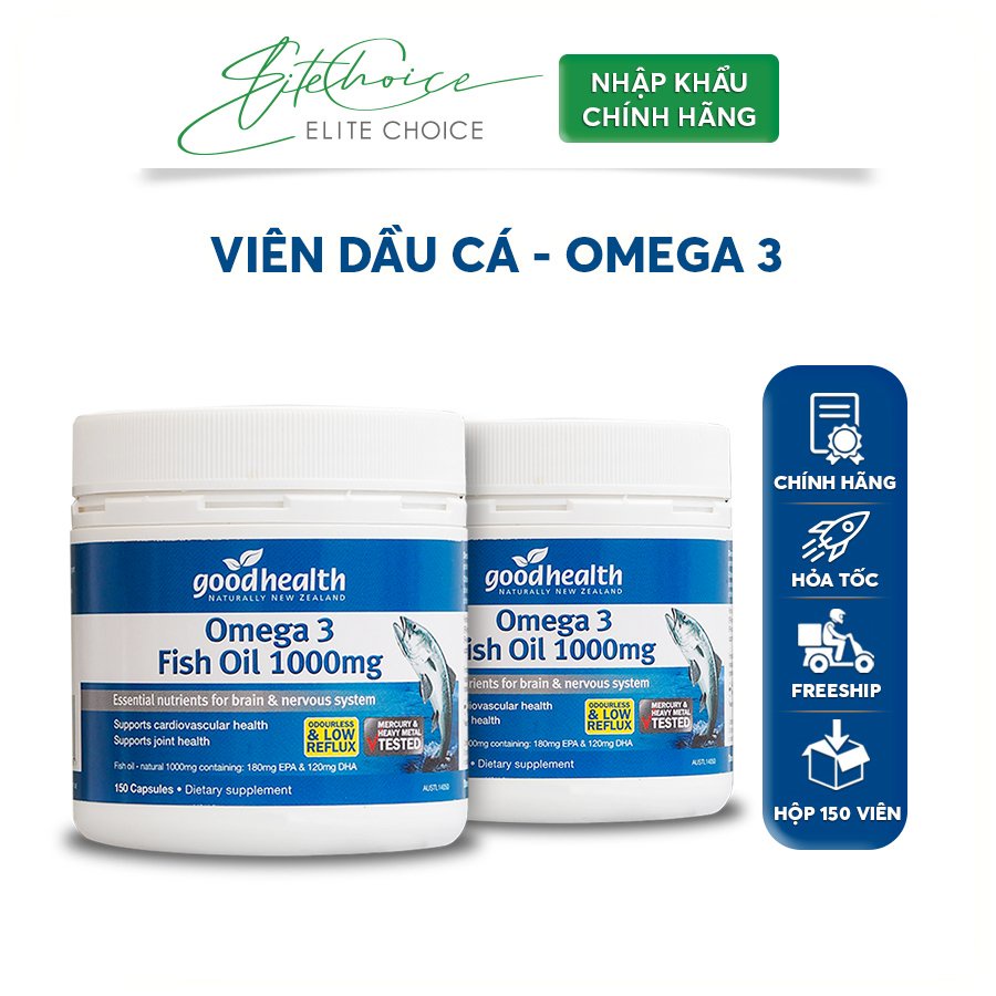 Viên dầu cá hỗ trợ tim mạch, não bộ, thị lực Goodhealth Omega 3 Fish Oil 1000mg 150 viên - Combo 2 hộp [Chính hãng]