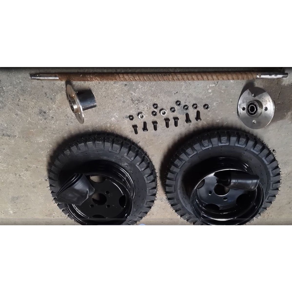 Trục và bánh xe lôi  dài 1m;1,1m; 1,2m; 1,3m, lắp bánh 400-12, 450-12, 500-12