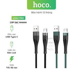 Cáp sạc nhanh hoco ud02 pro dây dù có led type c 3.0a dài 1.0m