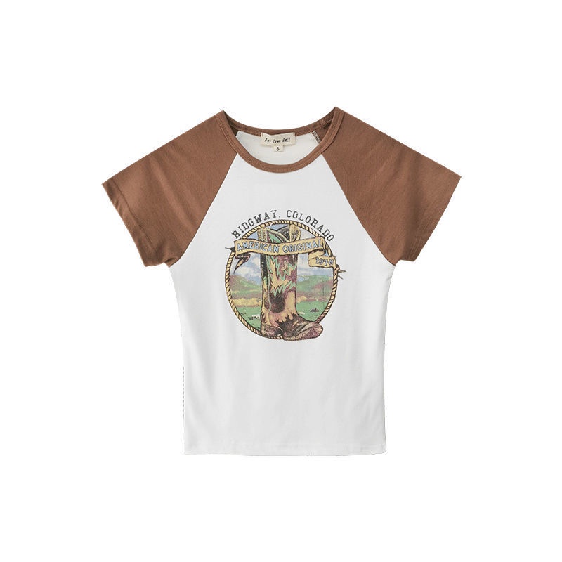 Áo thun MMIOT in họa tiết huy hiệu vui nhộn phong cách Mỹ cổ điển đường phố gợi cảm mùa hè dành cho nữ