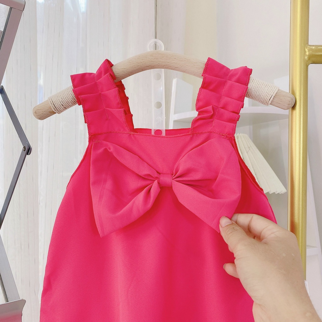 váy bé gái, váy 2 dây đính nơ ngực cho bé gái 8-18kg