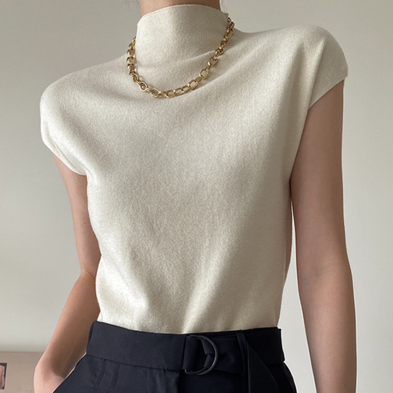 Áo Dệt Kim Tay Ngắn Cổ Cao Thời Trang Cá Tính