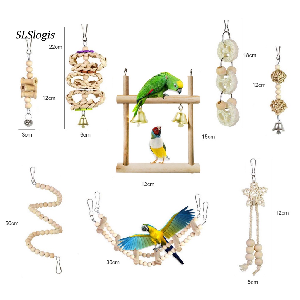 Set 8 Thang Gỗ Đồ Chơi Nhiều Màu Sắc Siêu Thú Vị Dành Cho Chim Cảnh