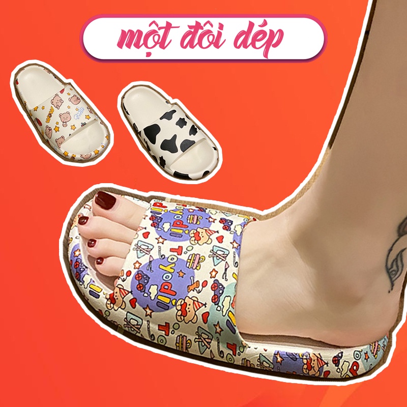 Dép Quai Ngang đế Bằng đi Trong Nhà Họa tiết Bò Sữa
