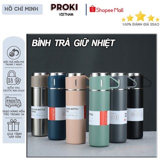 Bình Trà Giữ Nhiệt 3 Cốc Bình giữ nhiệt kèm ly giữ nhiệt , Set hộp quà sang trọng, Bình giữ nhiệt inox 304