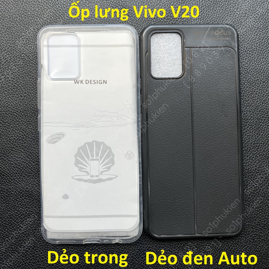 Ốp lưng Vivo V20 loại dẻo đen giả da Auto Focus và loại dẻo trong suốt bền đẹp