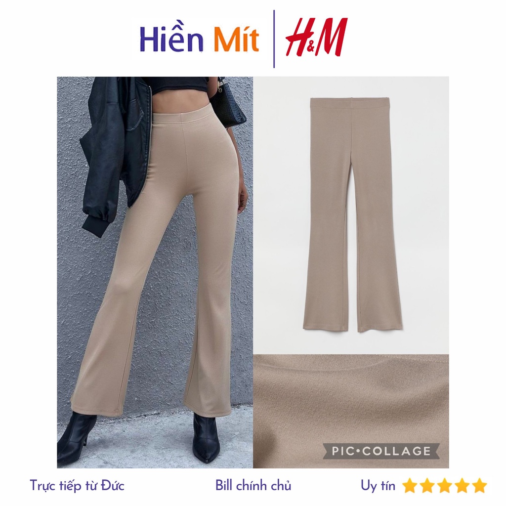 H&amp;M Đức - Quần form ống ôm loe lưng cao legging vải thun màu ghi sale auth cao cấp sẵn HM 0996754002