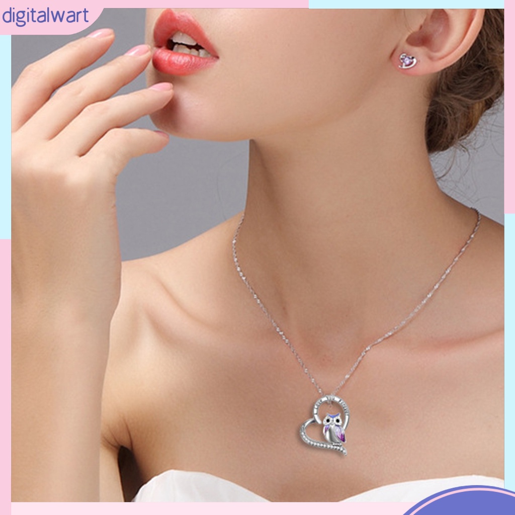 Vòng cổ Mặt Trái Tim Khắc Hình Chim Cú Mèo Màu Sáng Thời Trang Thích Hợp Làm Quà Tặng Cho Bạn Gái