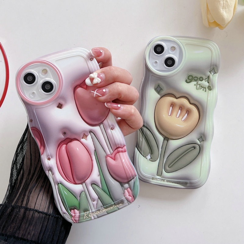 Soft Casing OPPO A17 A77S A76 A96 A54 4G 5G A16 A16S A74 A95 A94 A93 A55 A53 A33 2020 A52 A72 A92 A15 A15S A31 A1K A12E A3S A9 A5 A7 A5S A12 A11K A57 2022 A83 A71 2018 A59 F11 Pro F9 F7 F1S F5 Youth Visual 3D Tulip Flower Wavy Edge Phone Case STB 29