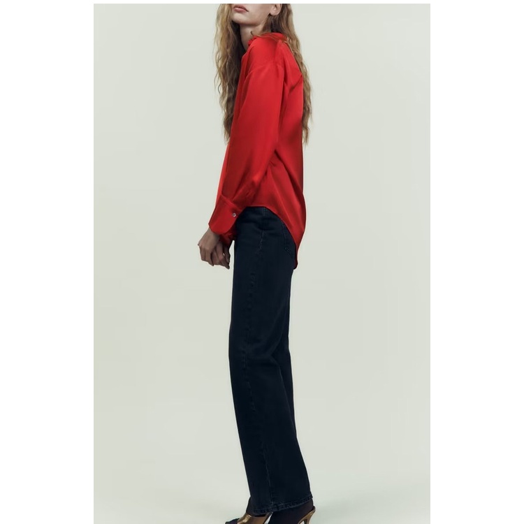 Made in Morocco - Áo Zara sơmi lụa màu đỏ đẹp AT2SMG40N9