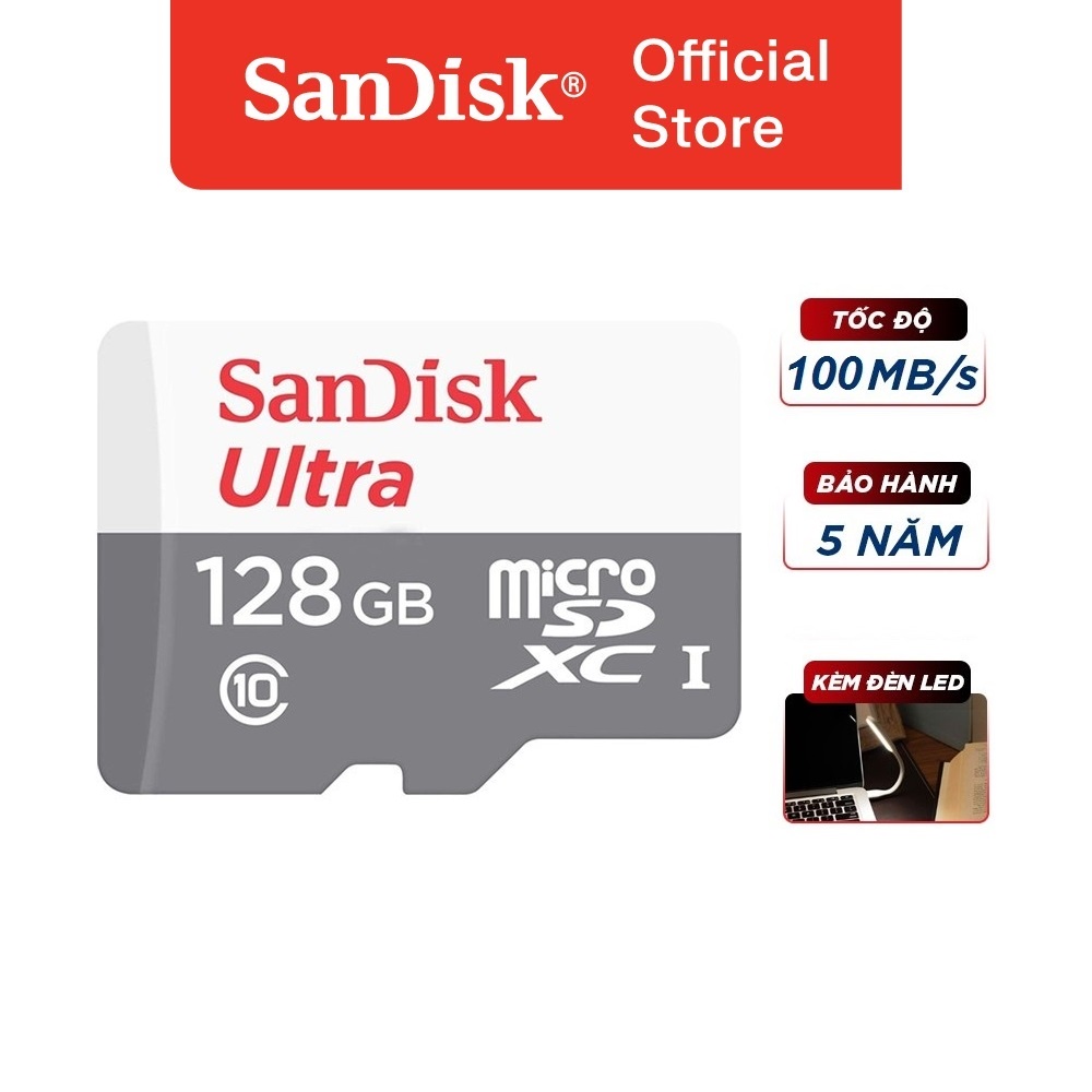 Thẻ nhớ micro SDXC Sandisk 128GB upto 100MB/s 533X Ultra UHS-I + đèn LED USB