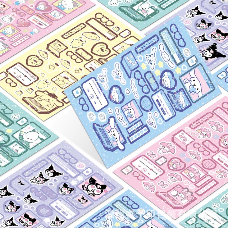 SANRIO Miếng Dán Họa Tiết Hoạt Hình Lấp Lánh Trang Trí Sổ Tay DIY