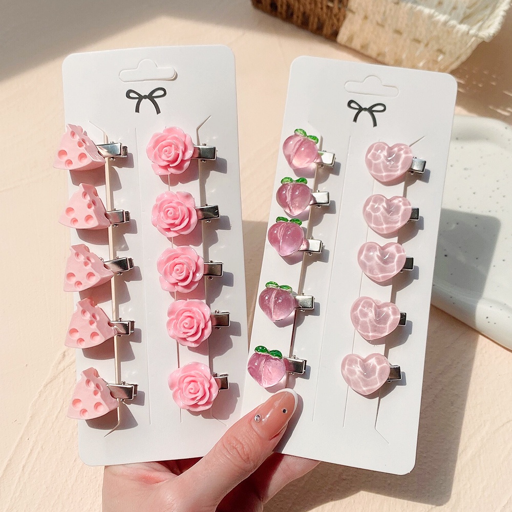 Set 5 Kẹp Tóc Nơ Trái Tim Hoạt Hình Dễ Thương Cho Bé Gái