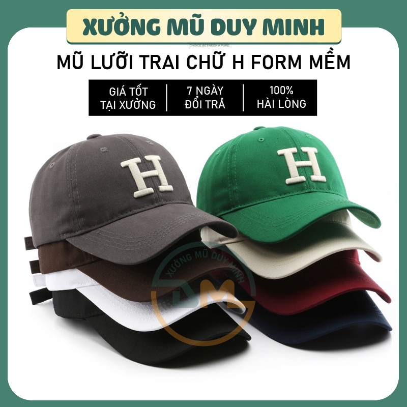 Mũ lưỡi trai, Nón kết thêu chữ H vải kaki form mềm cao cấp, phong cách hàn quốc unisex nam nữ xưởng mũ Duy Minh DM20