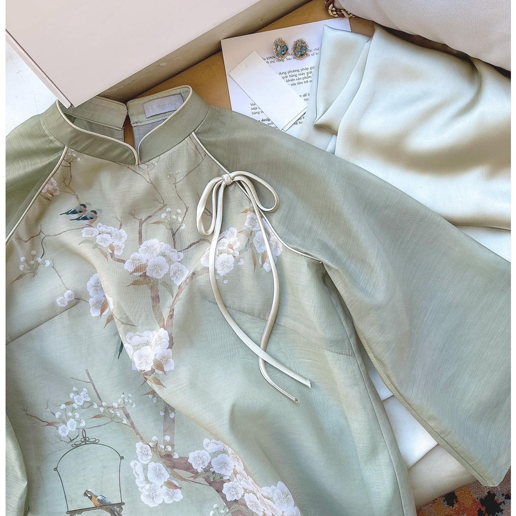 Bộ LAM đi chùa in hoa đào - sét áo đi lễ chùa hàng thiết kế 2023