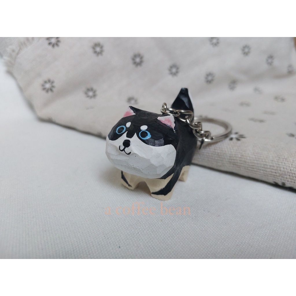 Móc khóa khắc gỗ thủ công chó SHIBA và HUSKY siêu cấp cute