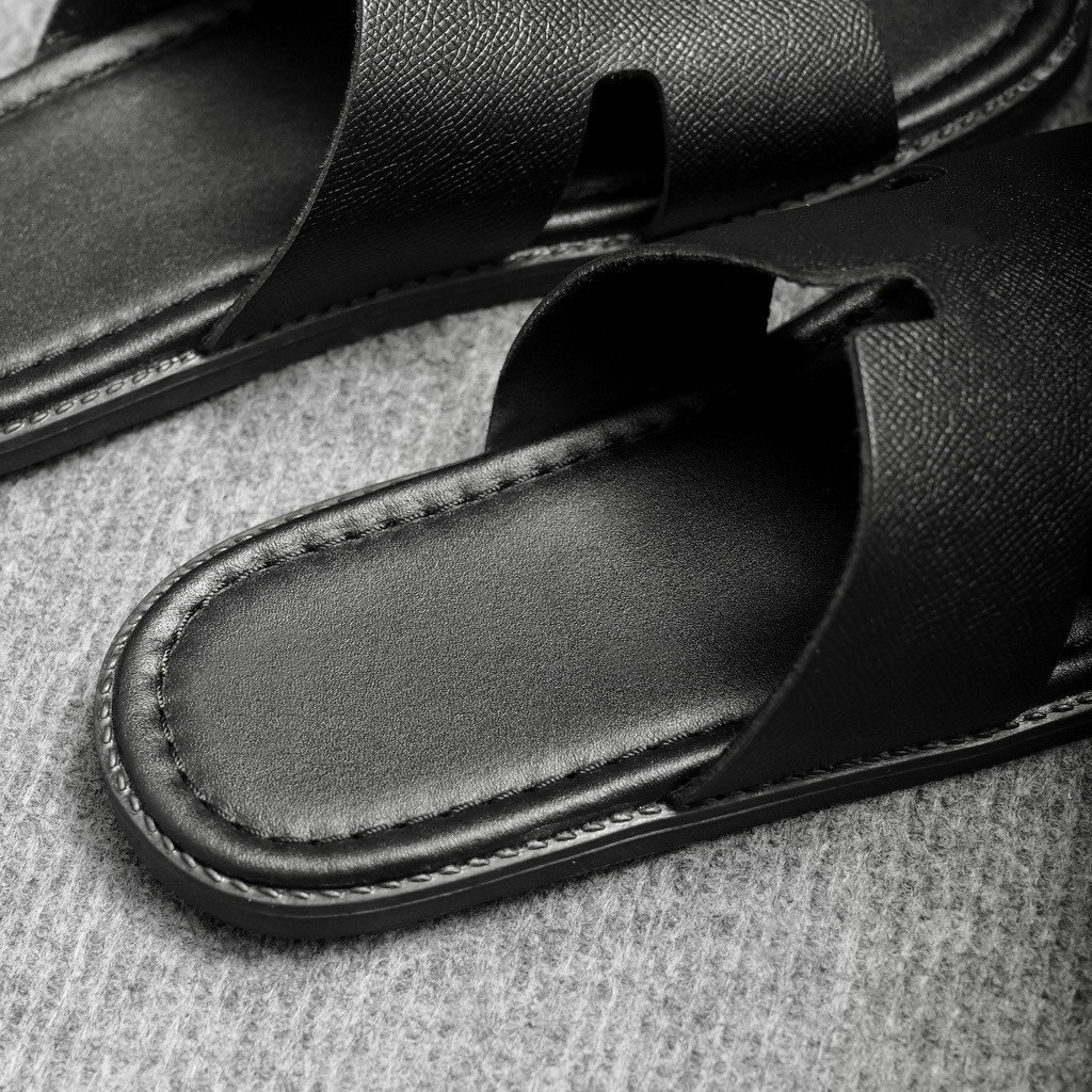 Dép Da Nam DECEMBER Da Bò Đế Khâu Quai Ngang Chữ H Cao Cấp