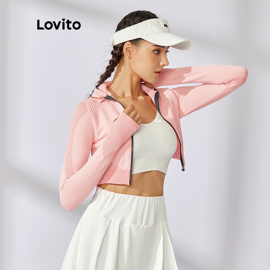 Lovito Tập Gym Lym Seamless Training Softness Women Sports Jacket L31ED031 (Xám nhạt / Hồng nhạt / Xanh nhạt / Đen)