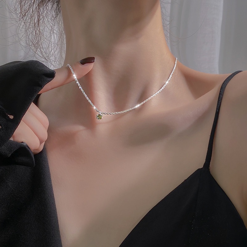 Vòng cổ Bạc Đính Đá Zircon Xanh Lá Sang Trọng Quyến Rũ