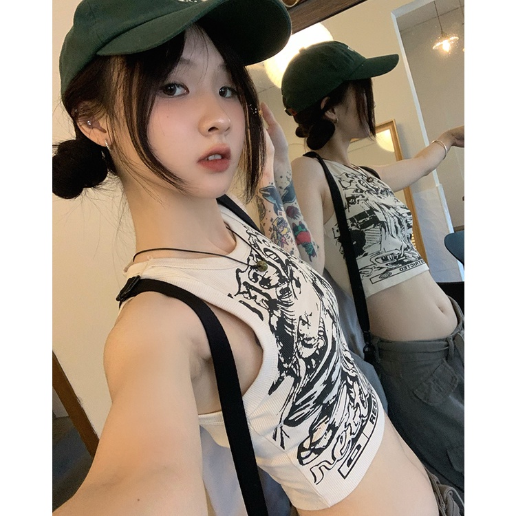 Áo Thể Thao Ngắn Sát Nách Màu Hồng Hình Chữ I Cổ Điển Thời Trang Mùa Xuân Hàn Quốc Cho Nữ