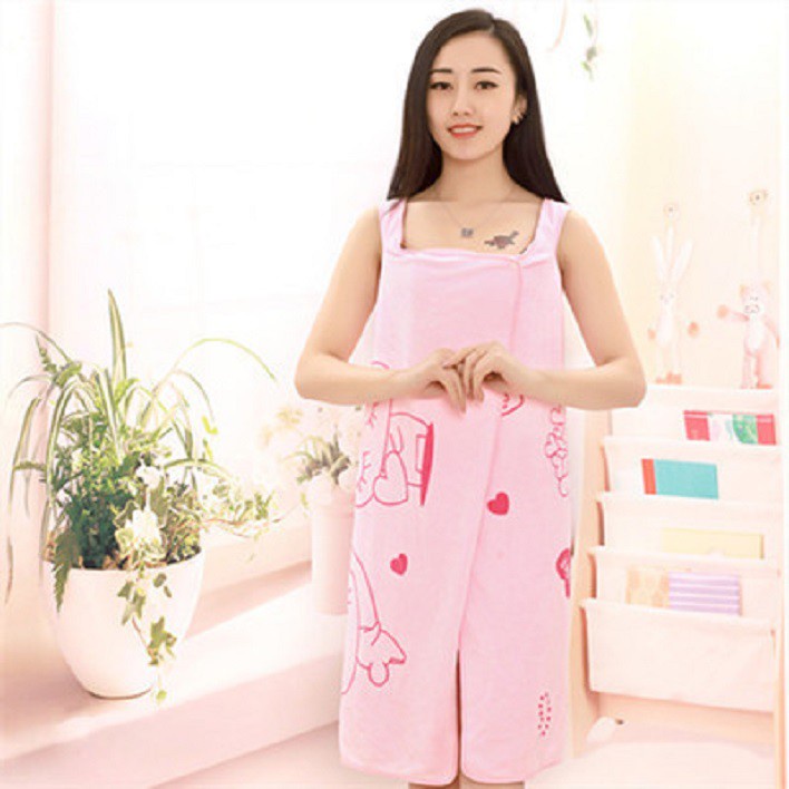 Khăn Tắm Vải Đa Năng 2 In 1, kiêm áo choàng 2 dây quyến rũ, kích thước 80x135cm, chất liệu vải cotton mềm thấm hút tốt