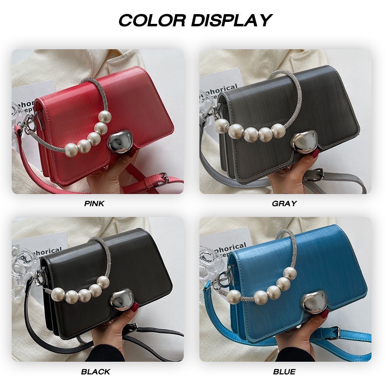 NUCELLE Túi Đeo Vai Bằng Da PU Màu Trơn Đính Ngọc Trai Thời Trang Cao Cấp Kiểu Hong Kong