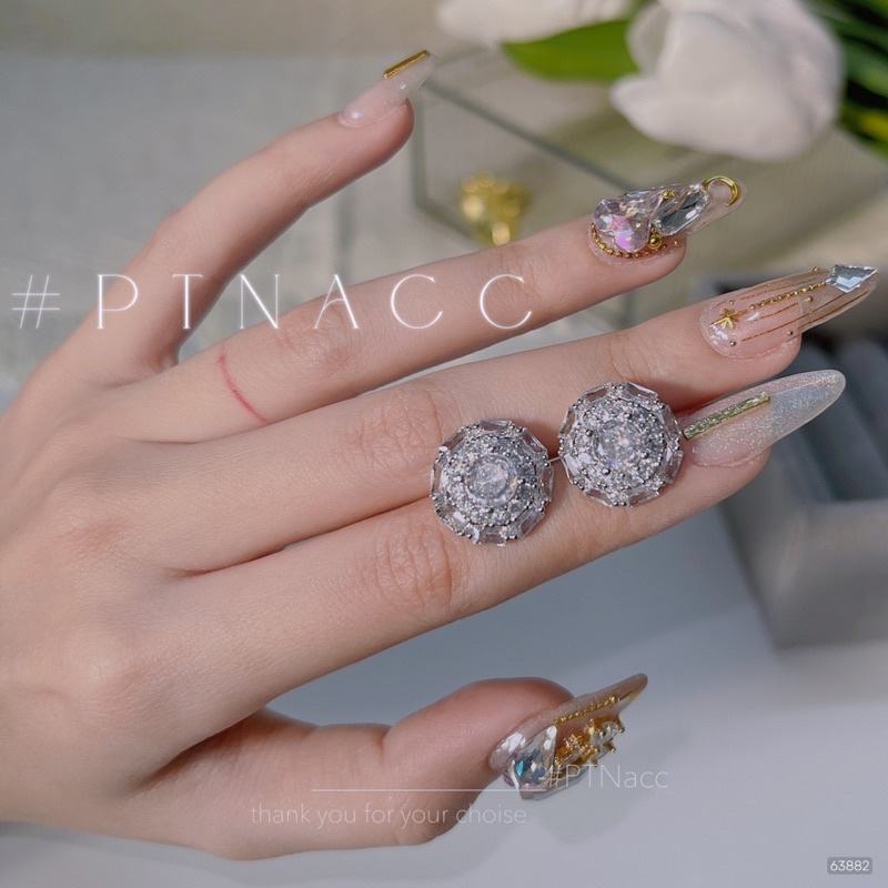 Bông tai, khuyên tai xi bạc kim đính đá paguet dáng tròn siêu sáng .PTNACC.