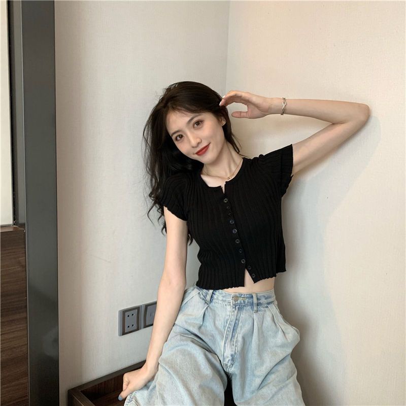 COZOK Áo Dệt Kim Ngắn Tay Dáng Ôm Thời Trang Hàn Quốc