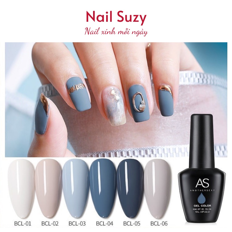 Sơn gel AS móng tay dùng máy hơ tone màu be trắng xám xanh ghi NAIL SUZY mã BCL 15ml