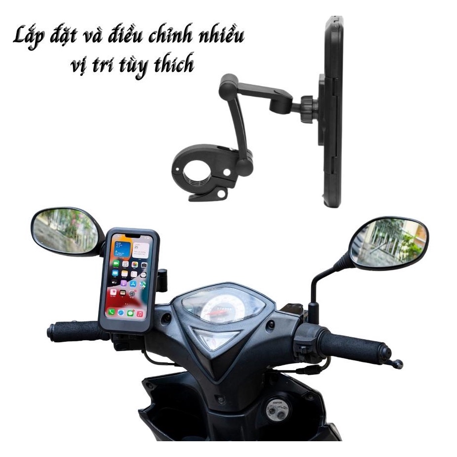 Giá Đỡ, Kẹp Xe Máy CHỐNG NƯỚC Xoay 360 Độ - Chống Va Đập, Dễ Dàng Lắp Đặt