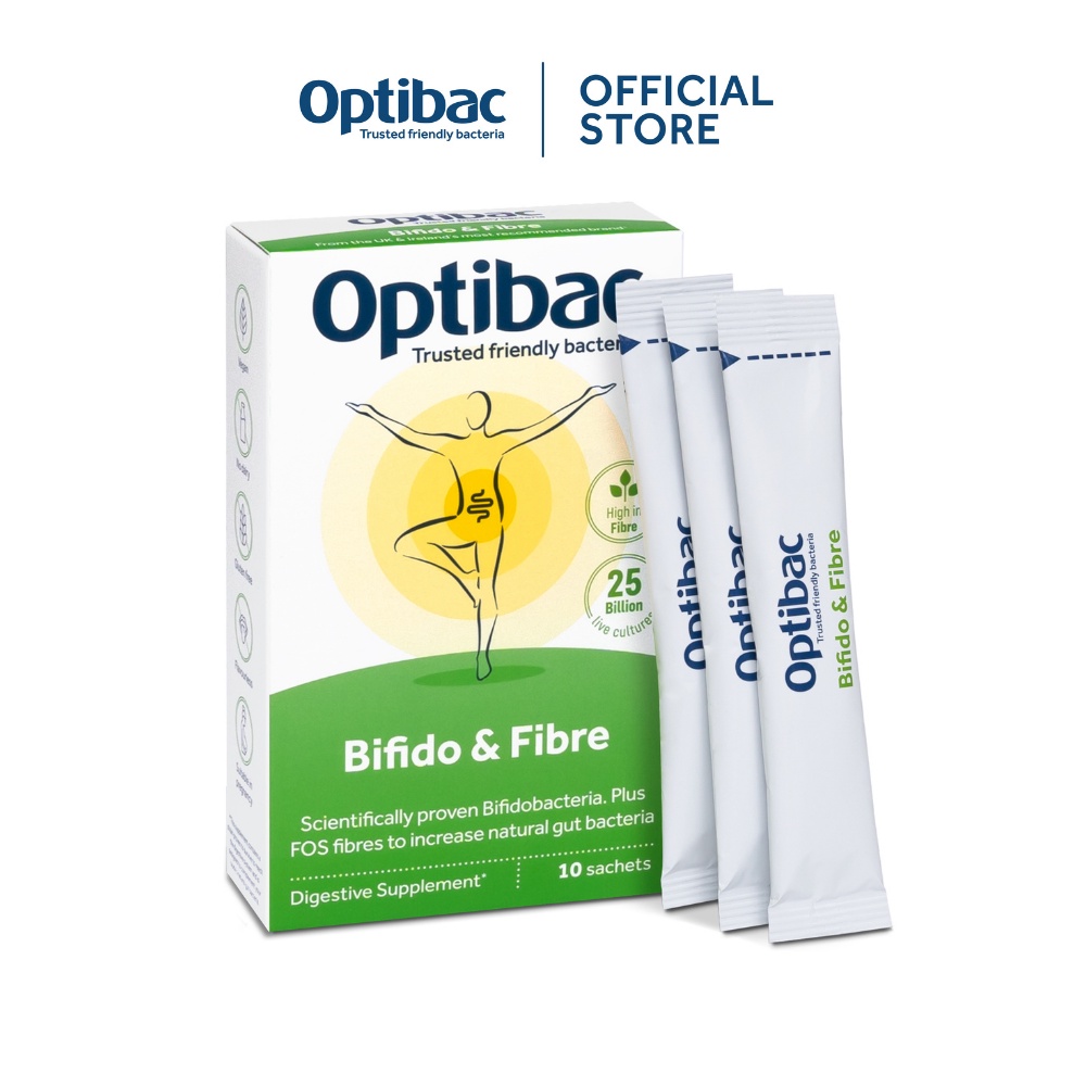 Men vi sinh Optibac Probiotics Bifido & Fibre, giảm táo bón và tăng chất xơ Hộp 10 gói