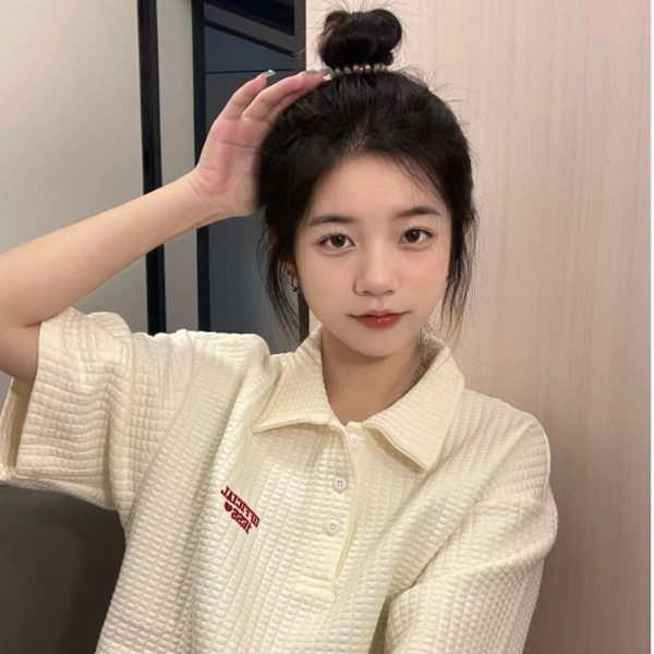 Áo polo NRVP tay ngắn họa tiết độc đáo phong cách Hàn Quốc thời trang cho nữ