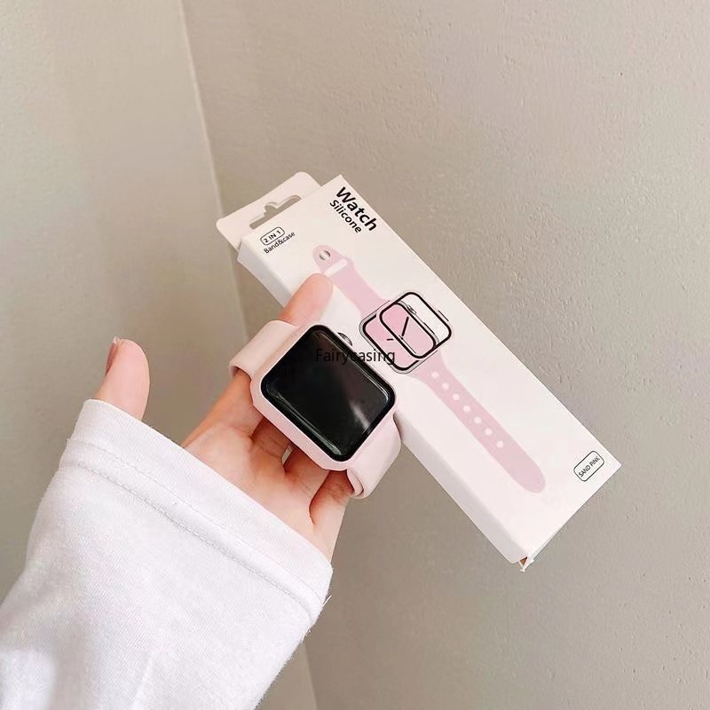 Bộ Ốp Silicone + Kính Bảo Vệ Màn Hình Cho Apple Watch 44mm 45mm 49mm 41mm 40mm 38mm 42mm 44 45 mm iwatch Ultra series 7 se 3 4 5 6 8