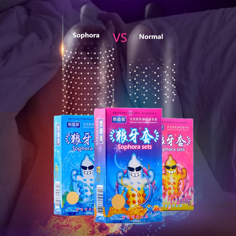 12 cái bao cao su kích thích băng và lửa niềm vui bôi trơn bao cao su hạt siêu mỏng kondom dành cho người lớn