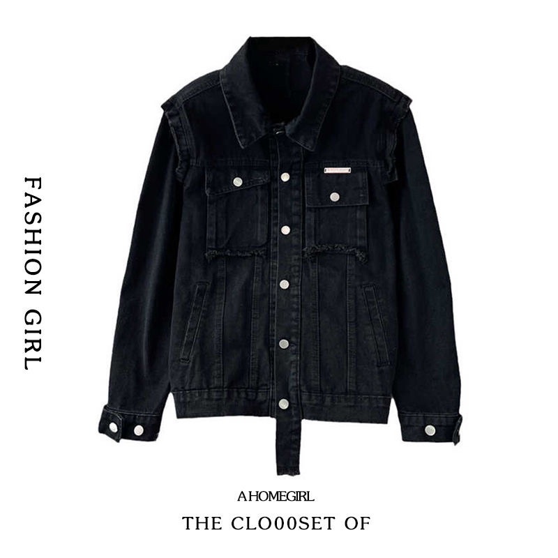 Áo khoác Denim màu đen kiểu dáng basic New Arival 2023